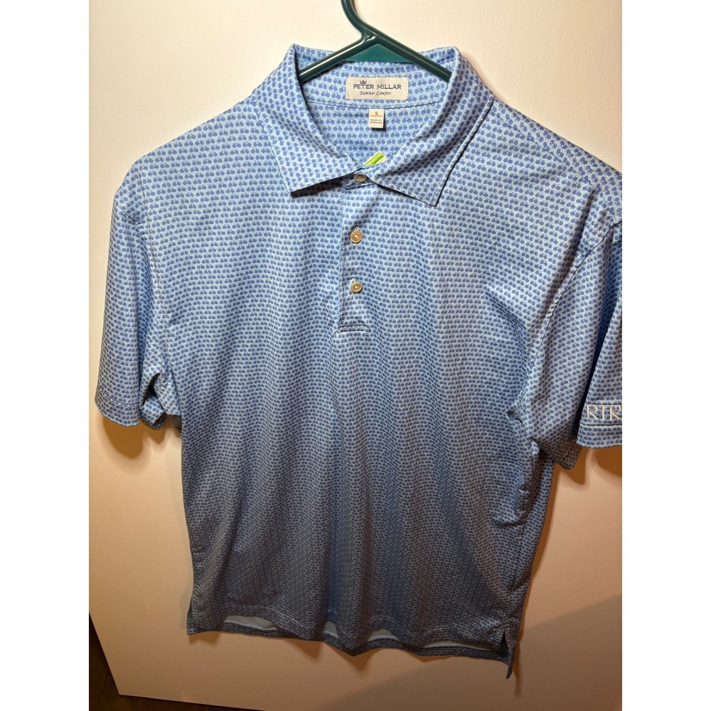 Peter Millar Pelotonia Golf Polo Shirt Small S Blue Bicycle All Over Print